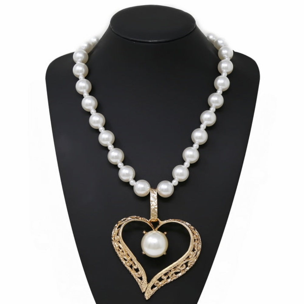 Pearl Open Heart Pendant Necklace Set